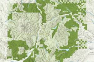 The dark green shaded areas is Natural Forest Service land that could be sold off if a U.S. Senate reconciliation bill is approved. Screenshot