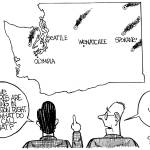 Frank Shiers, Jr. is a longtime King County resident and has drawn political cartoons for over forty years. He creates at least four cartoons a week, which are published in a dozen newspapers.