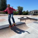 King County Council member Reagan Dunn testing out his skating skills at the newly completed Black Diamond Skatepark. Submitted photo
