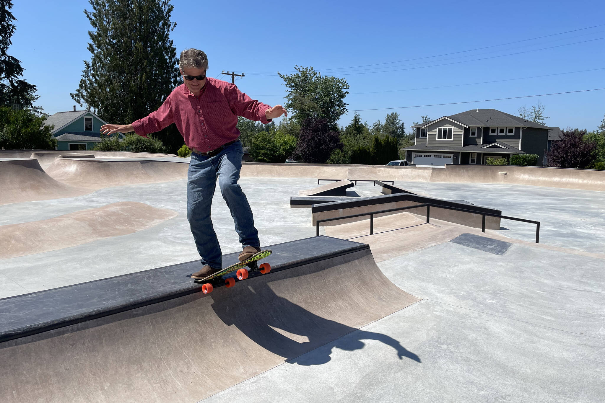 King County Council member Reagan Dunn testing out his skating skills at the newly completed Black Diamond Skatepark. Submitted photo