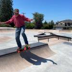 King County Council member Reagan Dunn testing out his skating skills at the newly completed Black Diamond Skatepark. Submitted photo