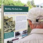 There are numerous educational panels at the new Doc Tait Pavilion in Buckley, covering topics such as city history, nature, the Foothills Rails to Trails Coalition, and Doc Tait himself. Photo by Ray Miller-Still
