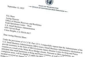 Screenshot of the letter Gov. Bob Ferguson sent to the federal Office of Disaster Recover and Resilience.