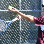 PHOTO BY KEVIN HANSON Enumclaw High junior Eli Macy has anchored the No. 1 singles spot this season, helping the Hornets post a perfect 6-0 record through matches of last week. The squad took on Plateau rival White River yesterday (Tuesday) and travels Thursday to face Decatur High.