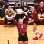 PHOTO BY KEVIN HANSON The White River High squad topped rival Enumclaw last week when the Plateau teams squared off in NPSL 3A volleyball action. In this photo, Enumclaws Haley Dumontet (3) sets up a teammate for a play at the net.