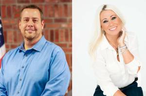 Enumclaw Council member and business owner Tom Sauvageau and Enumclaw Chamber of Commerce Executive Director Kerry Solmonsen