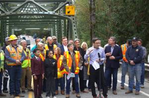 Gov. Bob Ferguson announced today, Oct. 16, that the White River bridge will open by midnight tomorrow. Photo by Ray Miller-Still