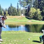 PHOTO COURTESY RYAN PICINICH Cole Kiblinger tees off at the par-3, 16th hole during last weeks North Puget Sound League 3A tournament at Gold Mountain.