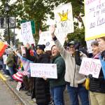 Protestors lined both sides of Griffin Avenue, from the Green River College campus to nearly Cole Street. Photo by Ray Miller-Still