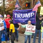 The corners of Porter Street and Griffin Avenue sported both No Kings protesters and counter-protesters supporting President Donald Trump. Photo by Ray Miller-Still