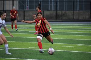 Isabella Corrales attempts to clear a ball for Thomas Jefferson. Ben Ray / The Mirror