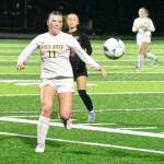 PHOTO BY KEVIN HANSON Belle Knauss, a senior defender for White River, looks to corral a loose ball during the Hornets Thursday night playoff game.