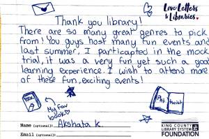 Courtesy image
An example Love Letter to the King County Library System. Letters can be turned in at the Enumclaw library.