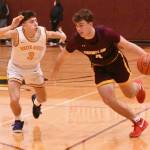 Applying some tough defense against Enumclaw are White Rivers Kolton Jensen (#4) and Ben Berg.