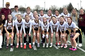 Pictured is the White River Flag Football team, which will be going to the Washington's first-ever state championship competition. Front row, left to right: Kiera Fraker, Charlee Sproed, Riley Soule, Danika Scott, Jordyn Daigle, Addy Sykes, Breanne Valiquette, Lolo Sproed, Jayna Vain. Top Row, left to right: Head Coach Judd Erickson, Assistant Coach John Dorsey Elliott Courtney, Addy Vanous, Natalie Long, Ella Stone, Giuliana Fioretti, Lily Robbin, Assistant Coach Madison Grande, Charlotte Weber. Not pictured… Nevaeh Jenkins