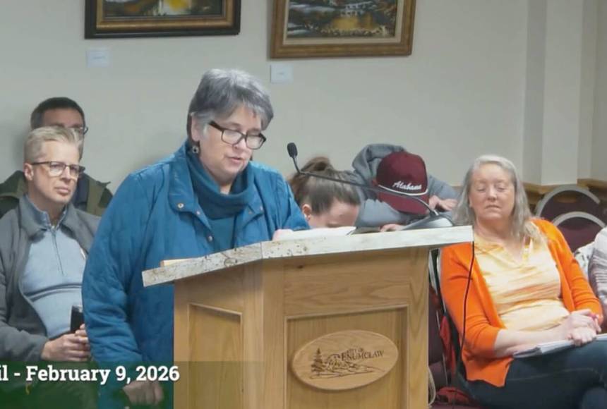<p>Rita Sandvoss was one of two people who spoke at the Feb. 9 Enumclaw public hearing about its battery energy storage system moratorium. Screenshot</p>