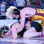 PHOTOs BY KEVIN HANSON 
Enumclaw Highs Easton Bylin, a freshman, placed fourth after two days of competition at the state 3A championships. One of his victories, shown here, was against an opponent from Tacomas Silas High.