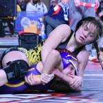 Lily Pedersen wrapped up her Enumclaw High wrestling career with a seventh-place finish during Mat Classic XXXVII. In this photo she is on the way to a victory over a Highline foe.