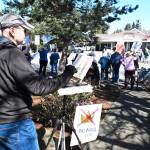 Jon Bradham painted the No Kings protest to support the movement, but also because painting is a great way for him to get through this really, really high anxiety time, seeing basically everything in our country going backwards. Photo by Ray Miller-Still