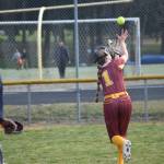 Abby Akins makes an over the shoulder catch. Ben Ray / The Reporter