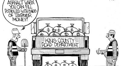 Frank Shiers, Jr. is a longtime King County resident and has drawn political cartoons for over forty years. He creates at least four cartoons a week, which are published in a dozen newspapers.