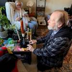 Hussey showing a recently released Lego model of Artemis II, with his wife Terrie Landers in the background. Photo by Joshua Solorzano/The Mirror.