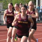 At the start of the girls 1,600-meter run are (from left) Naomi Carthum, Zoie Klimkiewicz, Paeton Poelman and Maddi Larson.