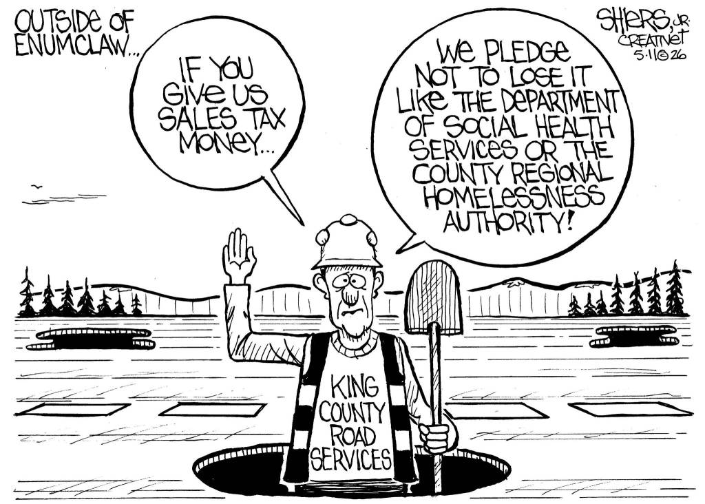 Frank Shiers, Jr. is a longtime King County resident and has drawn political cartoons for over forty years. He creates at least four cartoons a week, which are published in a dozen newspapers.