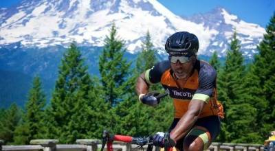 Contributed photo A closeup of a Ride Around Mount Rainier in One Day rider at Box Canyon during a 2023 RAMROD event.