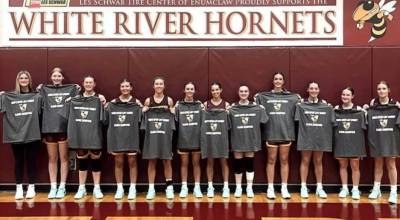 COURTESY PHOTO The White River squad captured championship honors in the tournament they hosted over the weekend. Making up the squad were, from left: Addison Martinez, Callie Rose, Kaijah Young, Myia Olson, Maggee Schmitz, Kaitlyn Hewlett, Victoria Blakley, Gracie Banks, Addison Binder-Rene, Jordan Taylor, Lilly Banks and Malia Froemke.