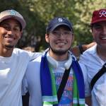 Kemuel Santana (left), Elion Chong (middle) and Tyler Lum (right) get ready to watch the US National Team play. Ben Ray / The Reporter